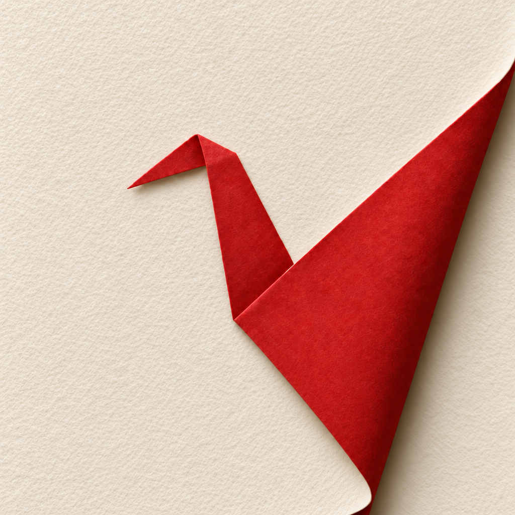 The Orisuji app icon: a cream sheet whose corner folds back into a red origami crane