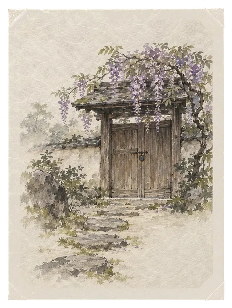 Wisteria over a garden gate